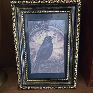 Gothic photo of a Raven in Gold decorated Frame